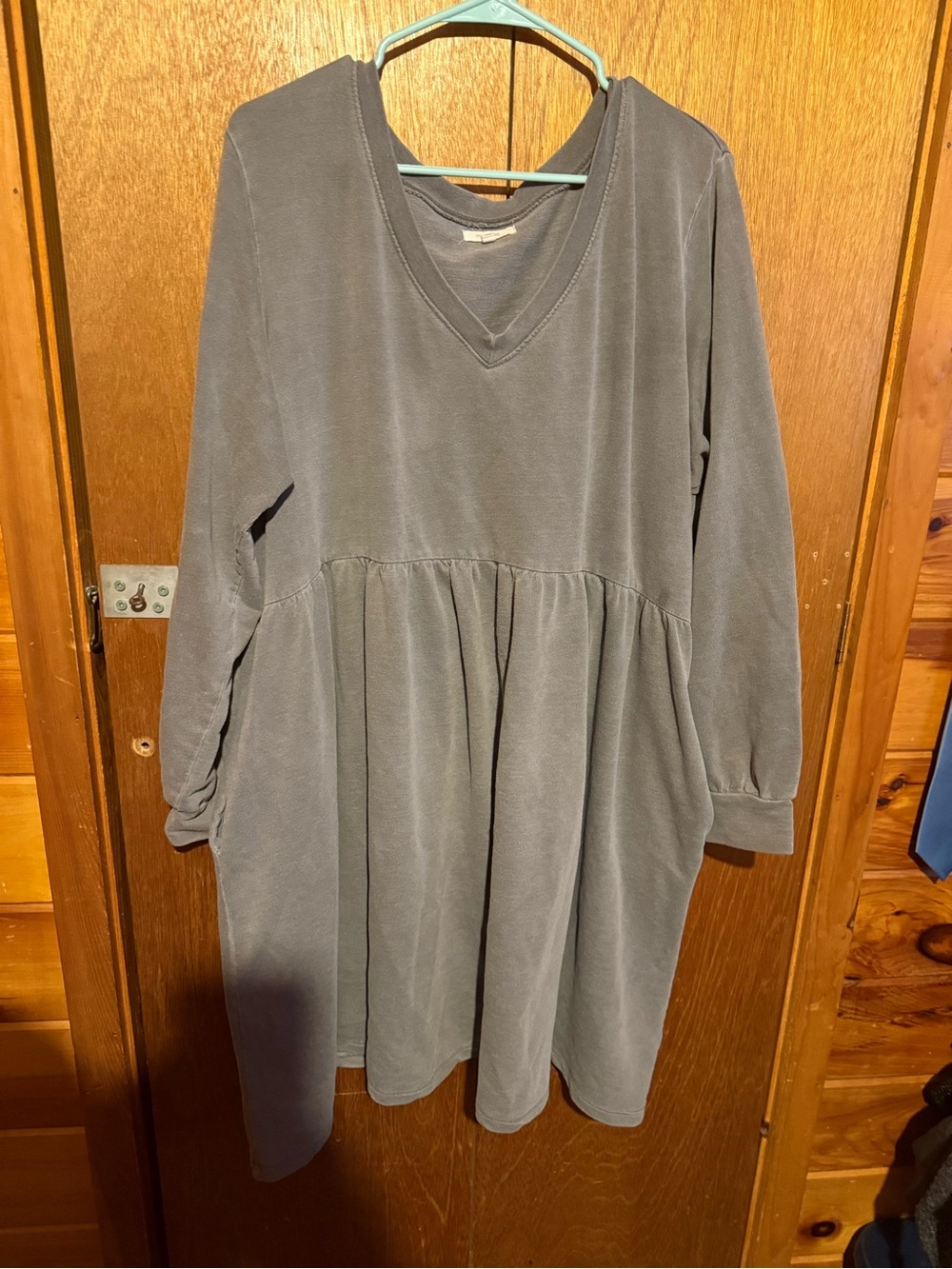 Maurices Long Sleeve V-Neck Gathered Waist Dress - Gray